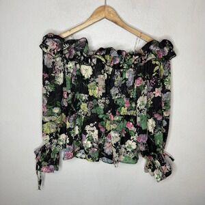 New River Island Off Shoulder Floral Pretty Sands Blouse Ruffle Top Women's US 2